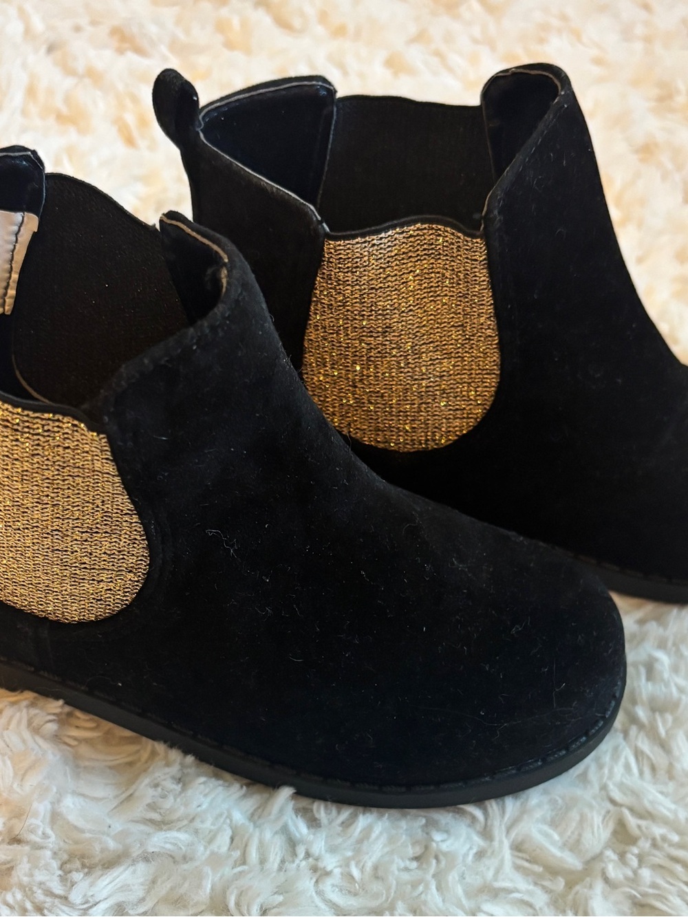 Gymboree Black Boots with Gold Elastic Side Panels